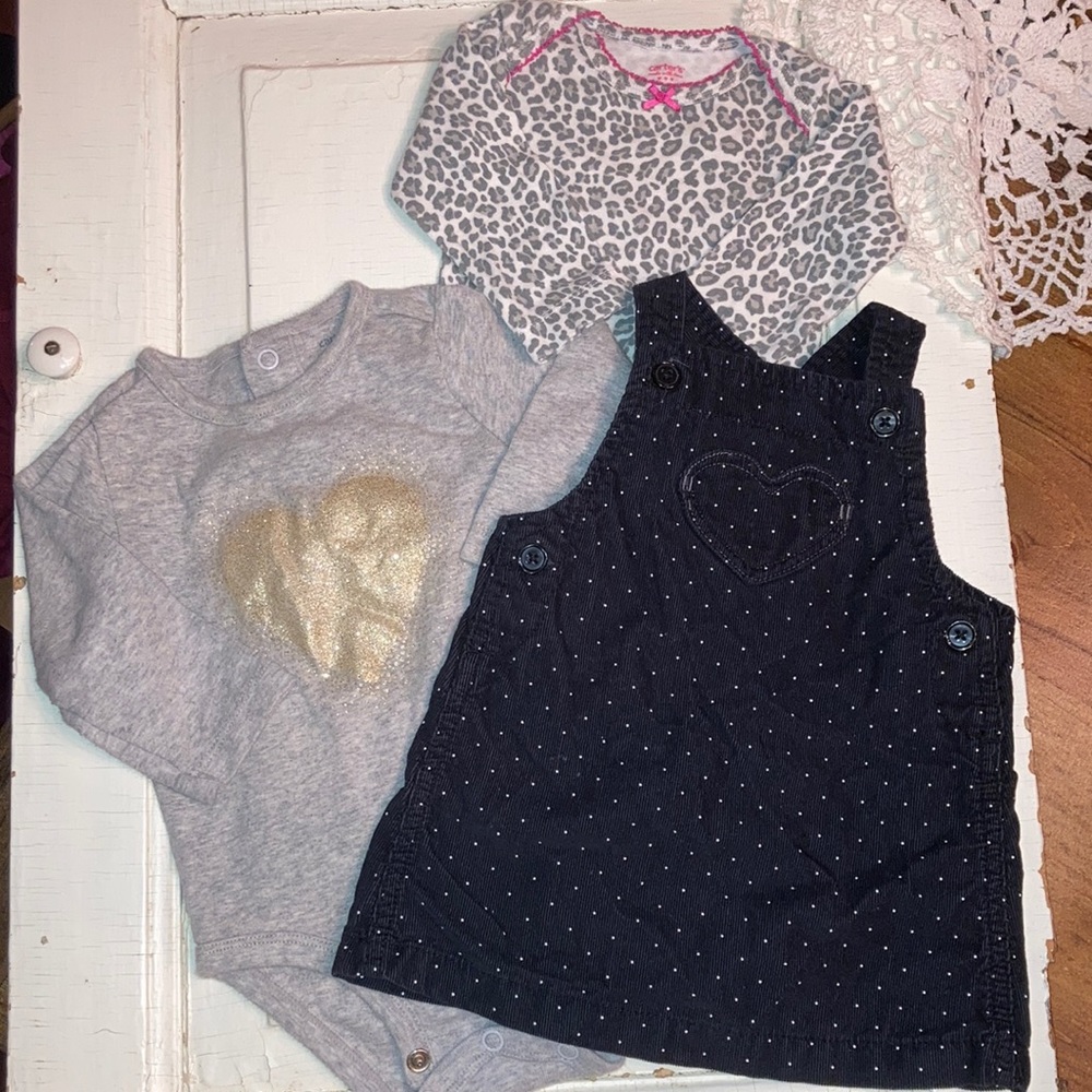 Baby Carter’s Hoodie Black Dot Dress Gold Heart Cheetah Fruit Print Onesies 6 M - Picture 2 of 9